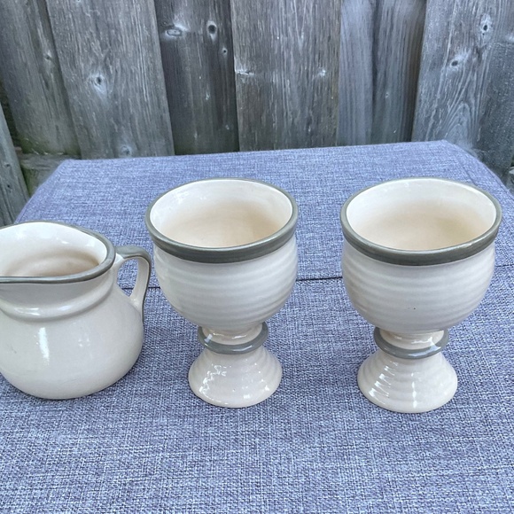 Set of 2 Goblets & Creamer by Laurentian Laurentienne Pottery Made in Canada VTG - Picture 1 of 11